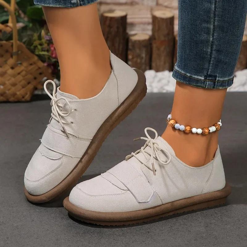 Fashion 2024 Hot Sale Ladies Shoes Lace-up Women's Flats Fashion Round Toe Flat Shoes High Quality Solid Light Flat Low Heels Zapatos