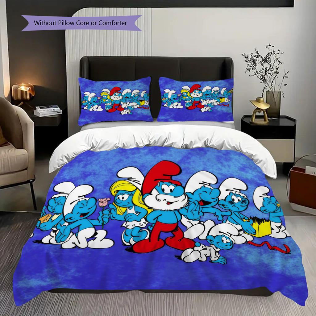 Smurf Family Adventure Bedding 1 Duvet Cover 2 Pillowcase Without Core Bedding Set Christmas Birthday Gift Duvet Cover And Pillowcase