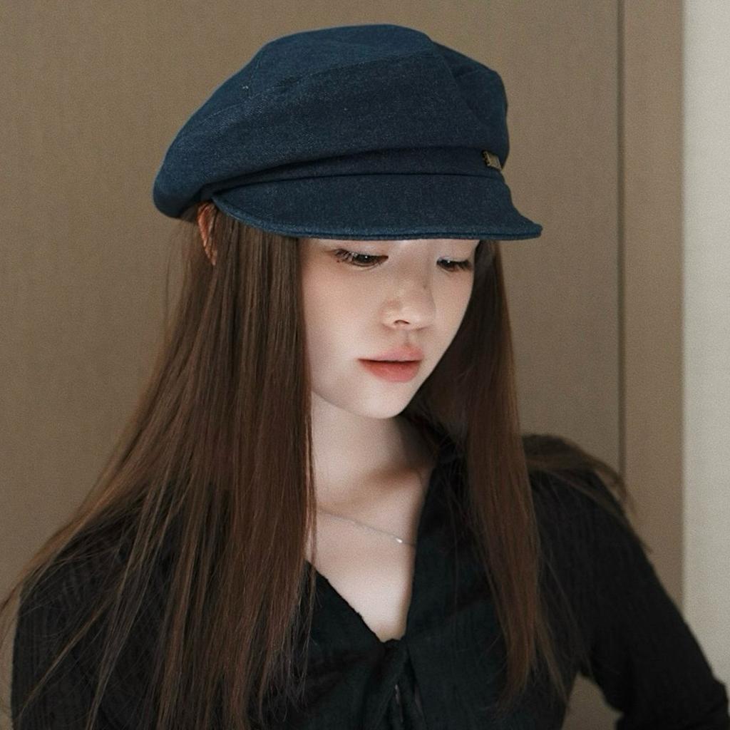 Темпераментная джинсовая кепка-берет с плоским верхом и козырьком, женская осенняя универсальная, подчеркивающая лицо, маленькая беретка, кепка газетчика