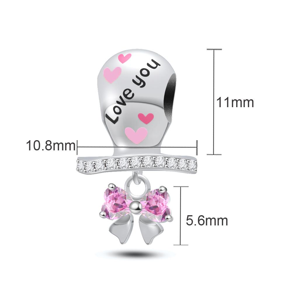 S925 Silver Pacifier And Bow Beaded Pendant Charm DIY Bracelet Necklace Accessory Loose Beads Kit