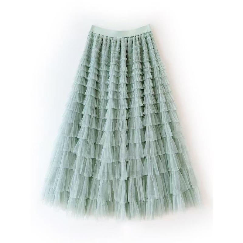 Юбка-торт Юбка-бюстье из сетки Женская юбка-бюстье на весну и осень Юбка из многослойного газа Длинная юбка с высокой талией Пышная юбка Плиссированная длинная юбка