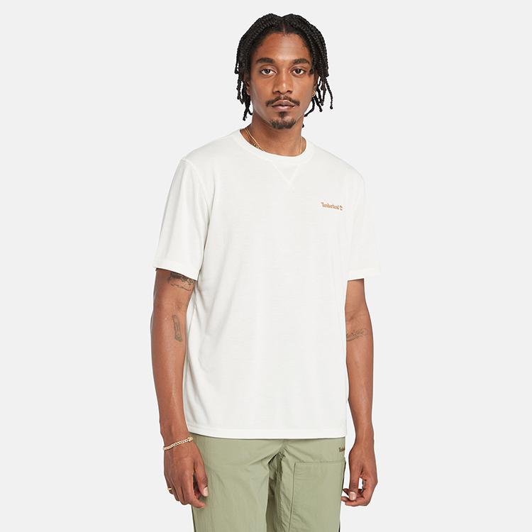 Timberland T-Shirts Men's Vintage White Crew Neck Moderate Straight Fit A5YZ7-CM9