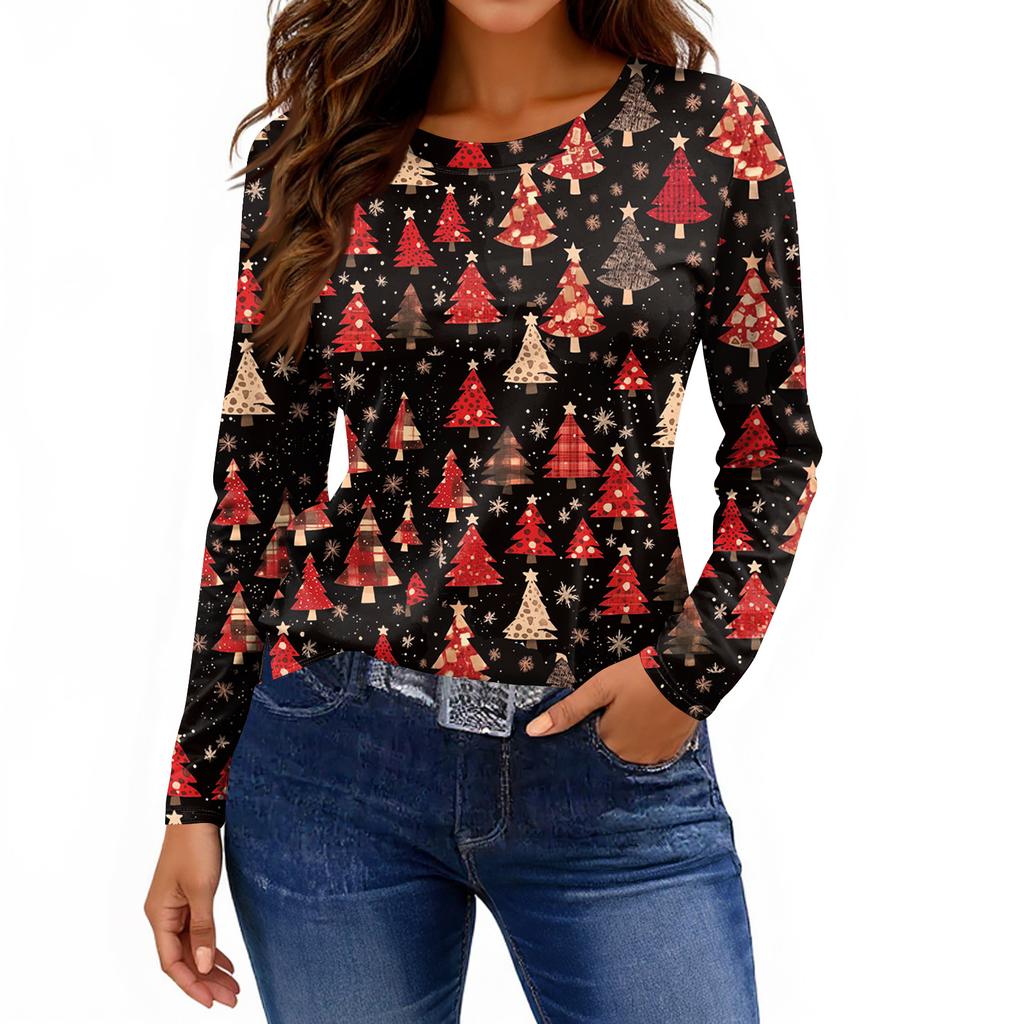 Женская модная повседневная свободная футболка с принтом и круглым вырезом с разрезом и длинным рукавом, женский топ