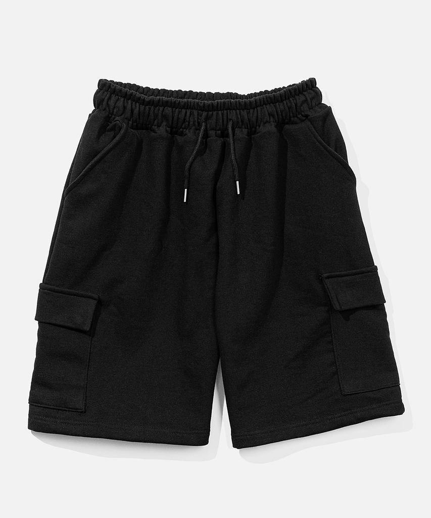 VASTIC Wide Sweat Cargo Half Pants_Black