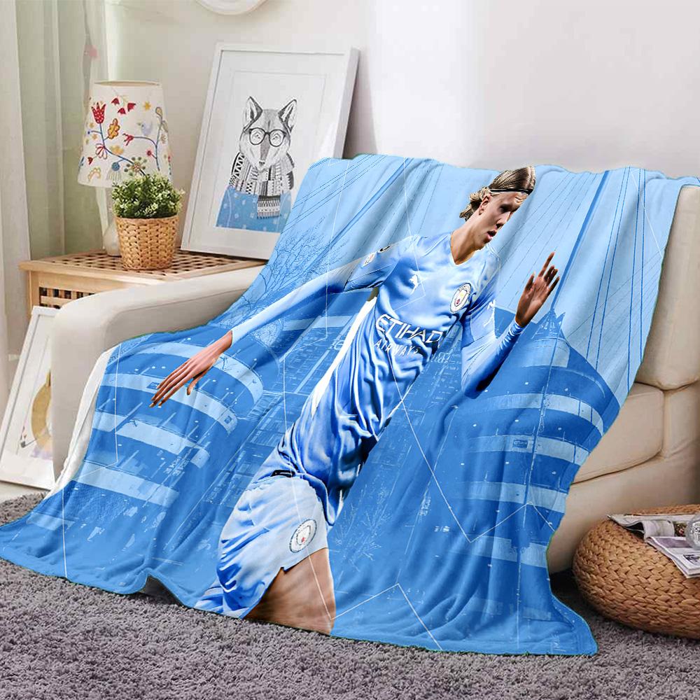 Haaland Player Pose Flannel Blanket, Soft Polyester, Modern Design, All-Season for Camping, Travel, Gifts for holidays or birthdays