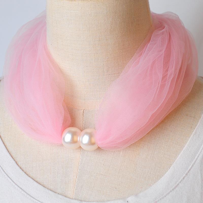 Elegant Mesh Lace Pearl Decoration Cute Scarf Necklace Wedding Prom Jewelry For Women Short Neck Covering Clothing Accessories