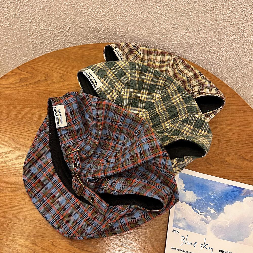 Grid Retro Trendy Print Newsboy Cap Windproof Warm Features Casual Streetwear