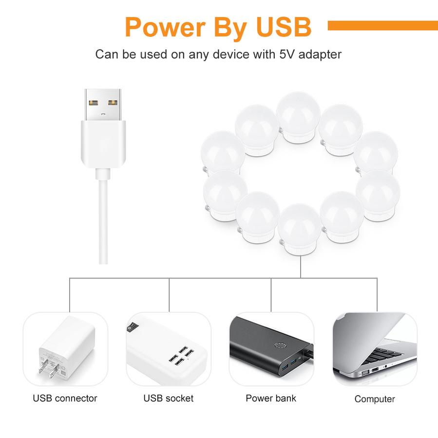 USB 5V portable Bulb Dimmable Wall Lamp 5V LED Makeup Mirror Dressing Table Light Beauty Lamp Hand Sweep SensorCosmetic Lights