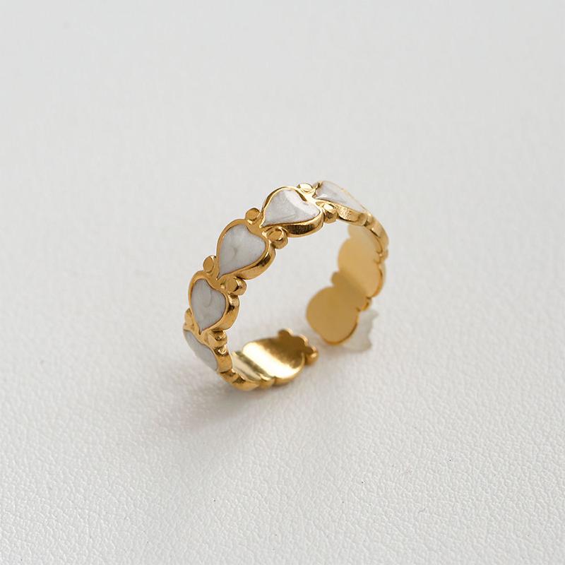 Stainless Steel French White Enamel Rings For Women Drip Glaze Romantic Elegent Girl Ring Daily Wear Sweet Y2K Jewelry No Fading