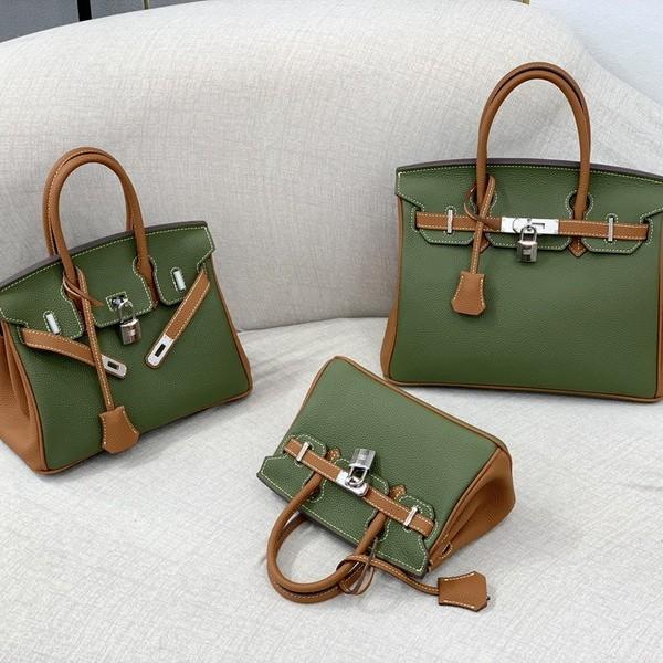 Женская сумка-тоут из натуральной кожи с многослойным дизайном и золотисто-серебристыми пряжками, зеленая и коричневая