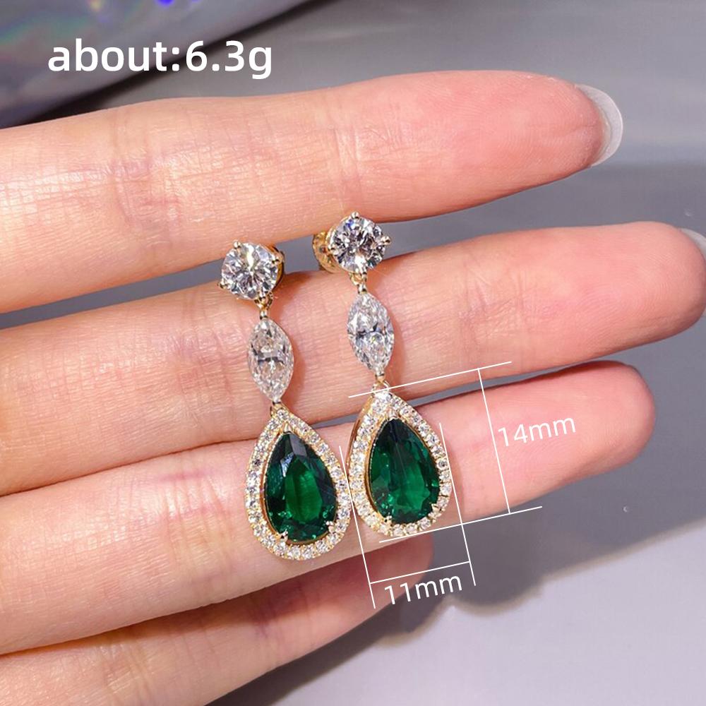 Huitan Water Drop Green Cubic Zirconia Hanging Earrings for Women Temperament Elegant Ear Earrings Party Wedding Luxury Jewelry
