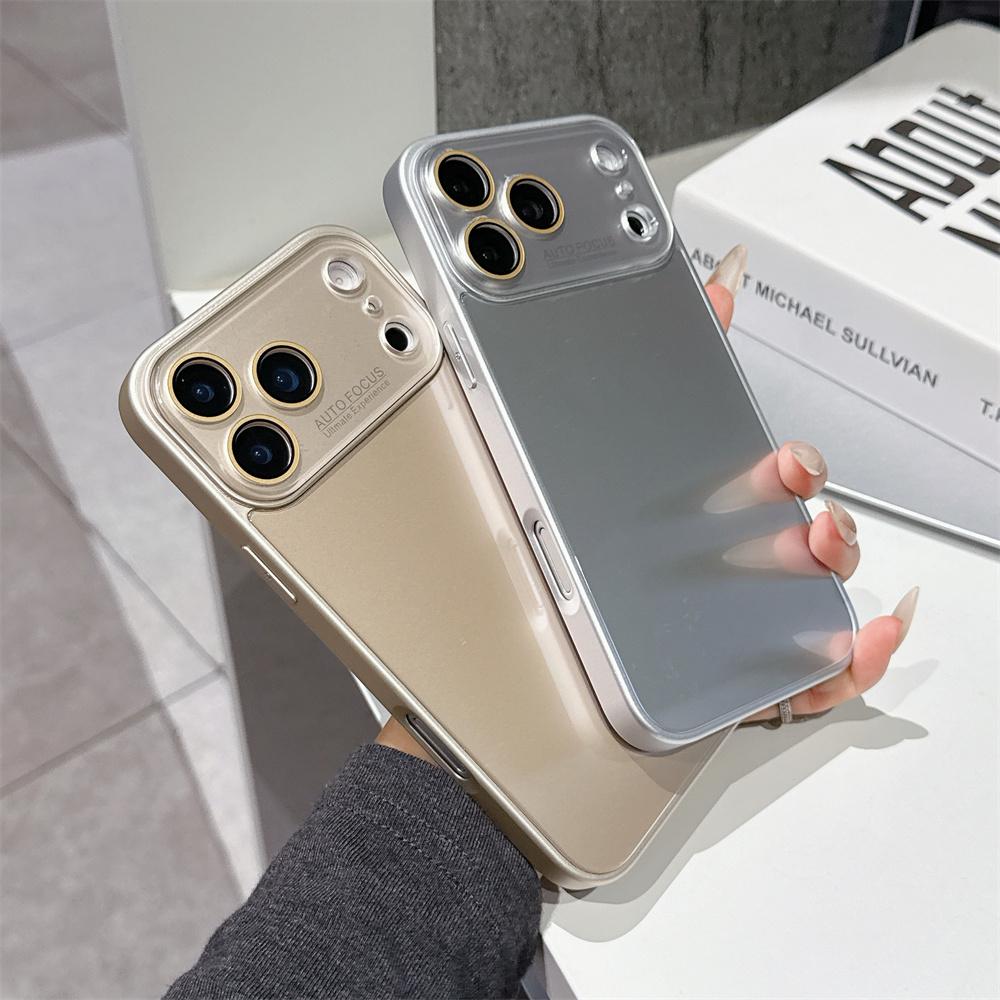 Glossy Icy Simple Slim Glass Mobile Phone Case for iPhone 17 Pro Max 16 15 14 13 Matte Frame Full Camera Lens Protection Cover