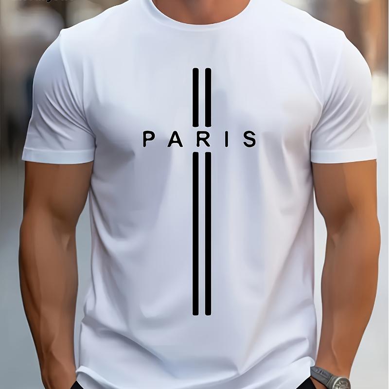 Мужская хлопковая летняя свободная футболка с принтом в виде буквы PARIS, облегающая, повседневная, спортивная, с круглым вырезом и короткими рукавами