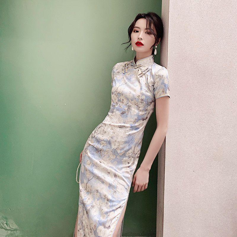 Улучшенное повседневное платье Cheongsam с короткими рукавами в китайском стиле в стиле ретро