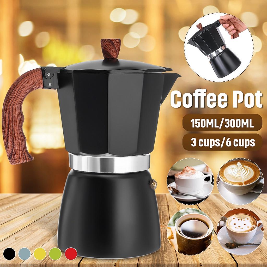 150ml/300ml Coffee Maker Aluminum Mocha Espresso Percolator Pot Coffee Maker Black/Blue Moka Pot Stovetop Coffee Maker 3 Cups/6 Cups