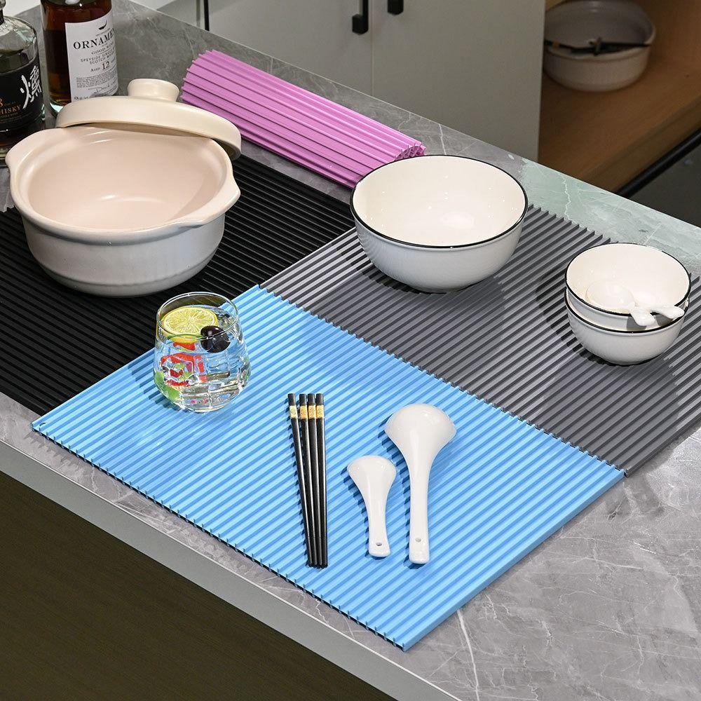 Roll Up Silicone Drying Pad Rectangle Insulation Placemat  Desktop Decoration
