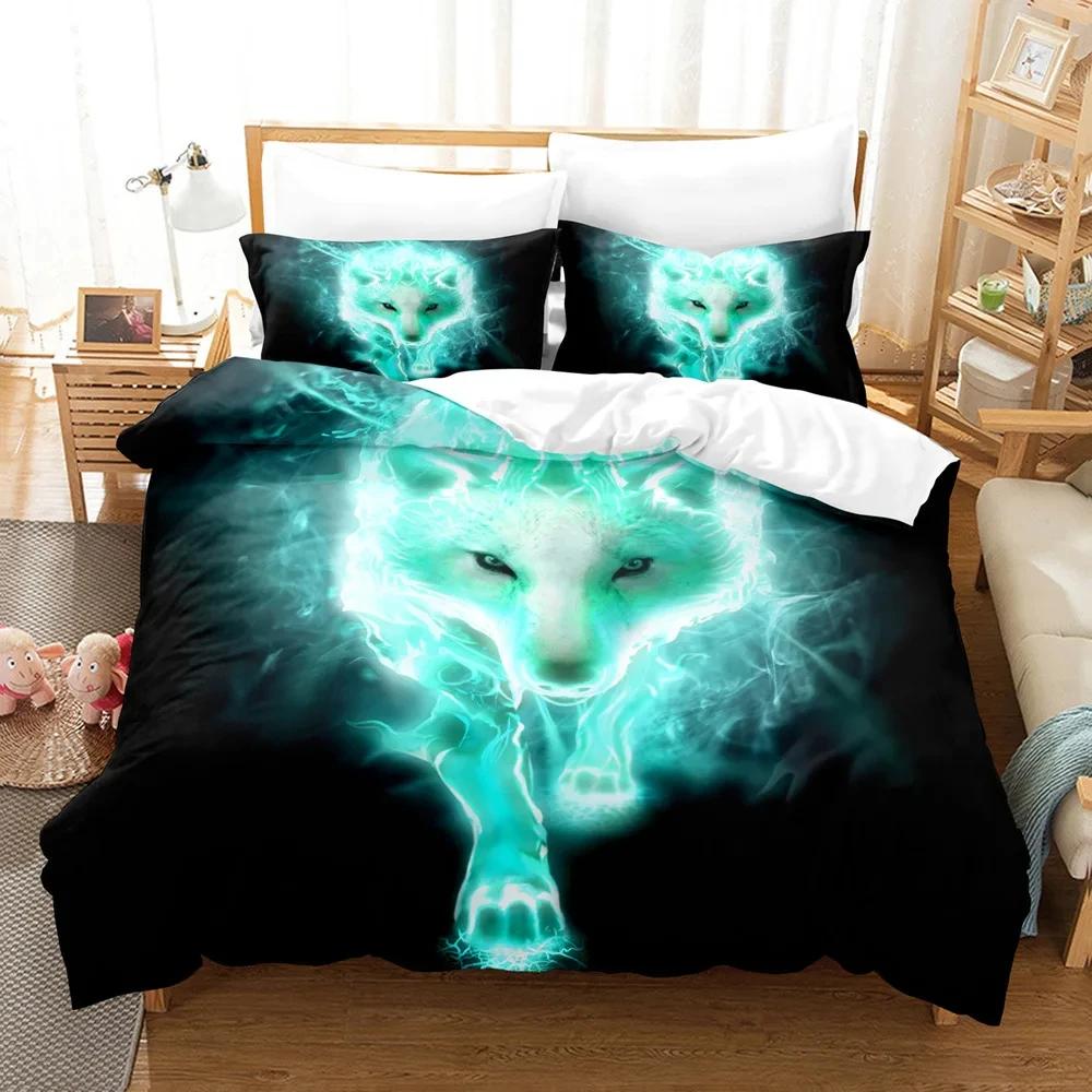Boys Wolf Duvet Cover Set Queen Size Boho Wolf Wildlife Animal Bedding Set Men Galaxy Dream Catcher Moon Polyester Quilt Cover