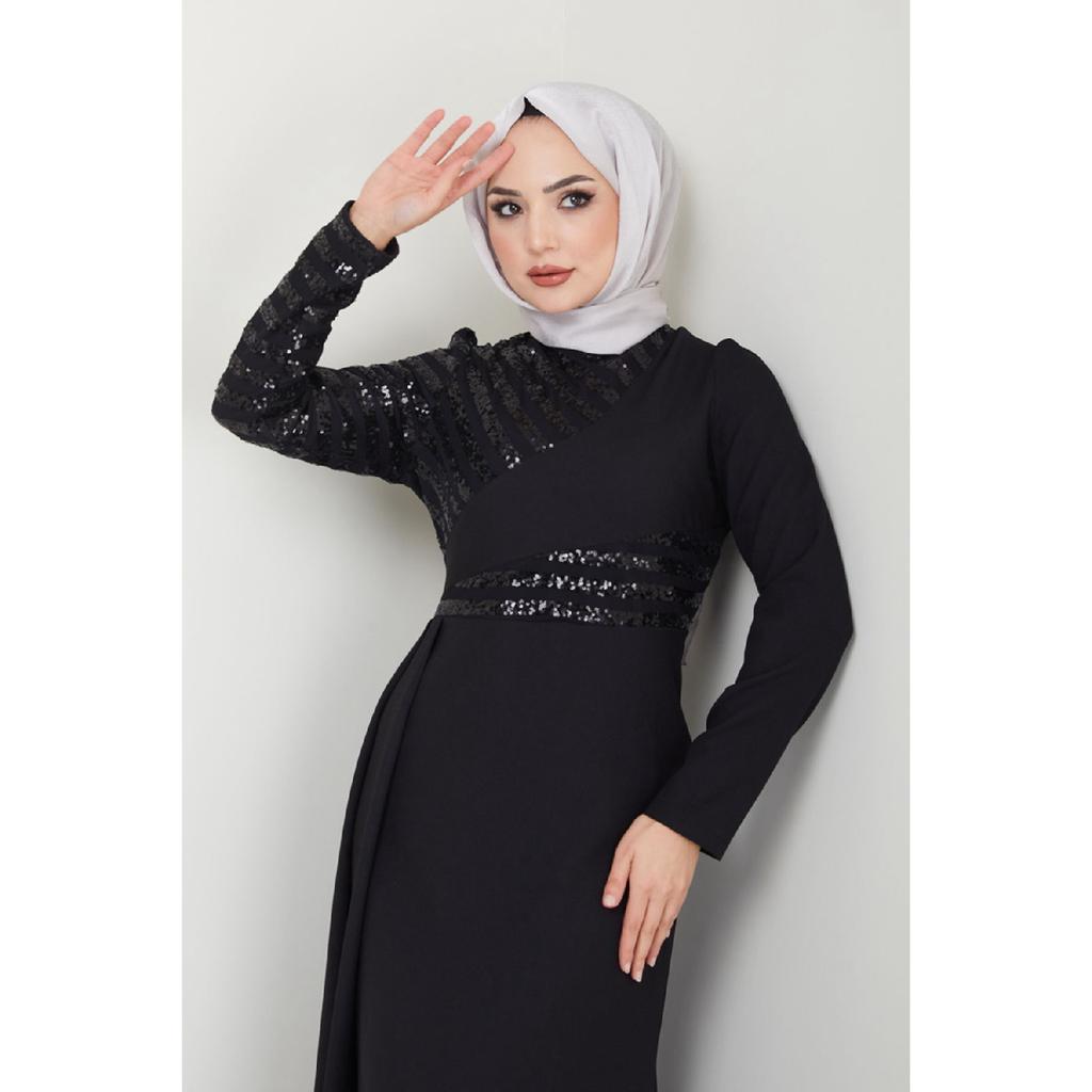 Женская одежда Вечернее платье Модное накидка с блестками Хиджаб Вечернее платье в форме рыбы 2711 Черный