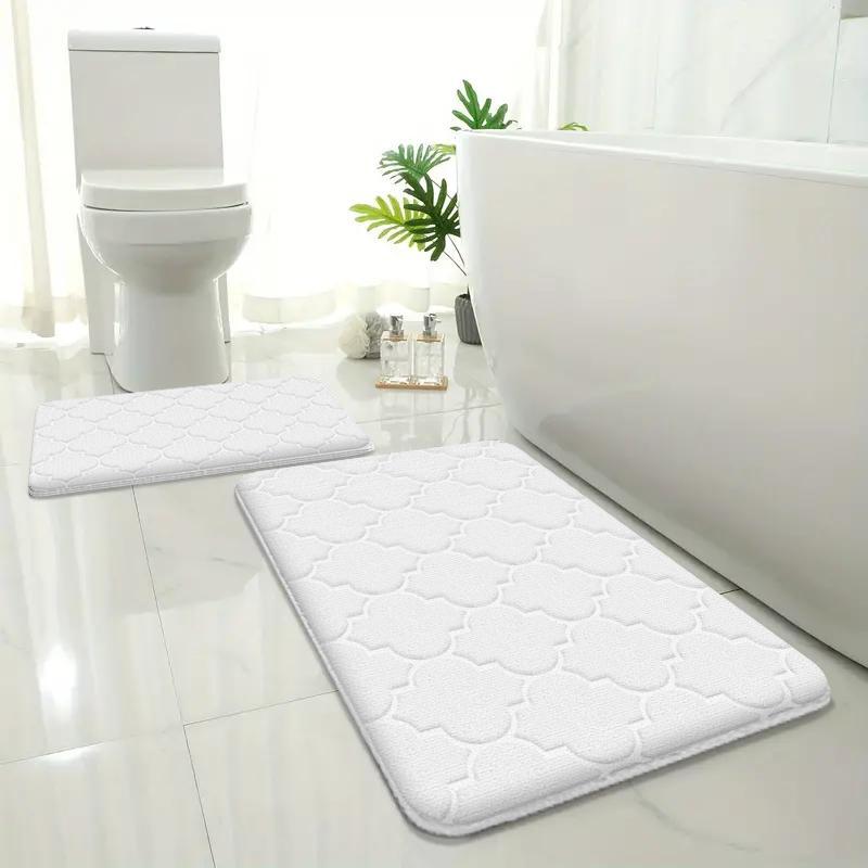 2 Pieces of Embossed Flannel Bathroom Absorbent Floor Mats 2-piece Set Furry Shower Room Non-slip Floor Mats Home Entrance Mats