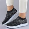 Customizable Vulcanized Shoes Sneakers Women Trainers Knitted Sneakers Ladies Slip-on Sock Shoes Sparkly Crystal Casual