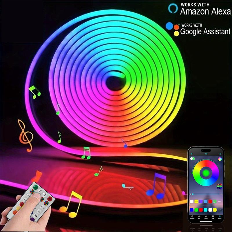 45M/150FT RGB Неоновые светодиодные ленты 12-24V Силиконовый неоновый световой шнур с синхронизацией по музыке RGBIC Dreamcolor Бегущая лента для комнаты