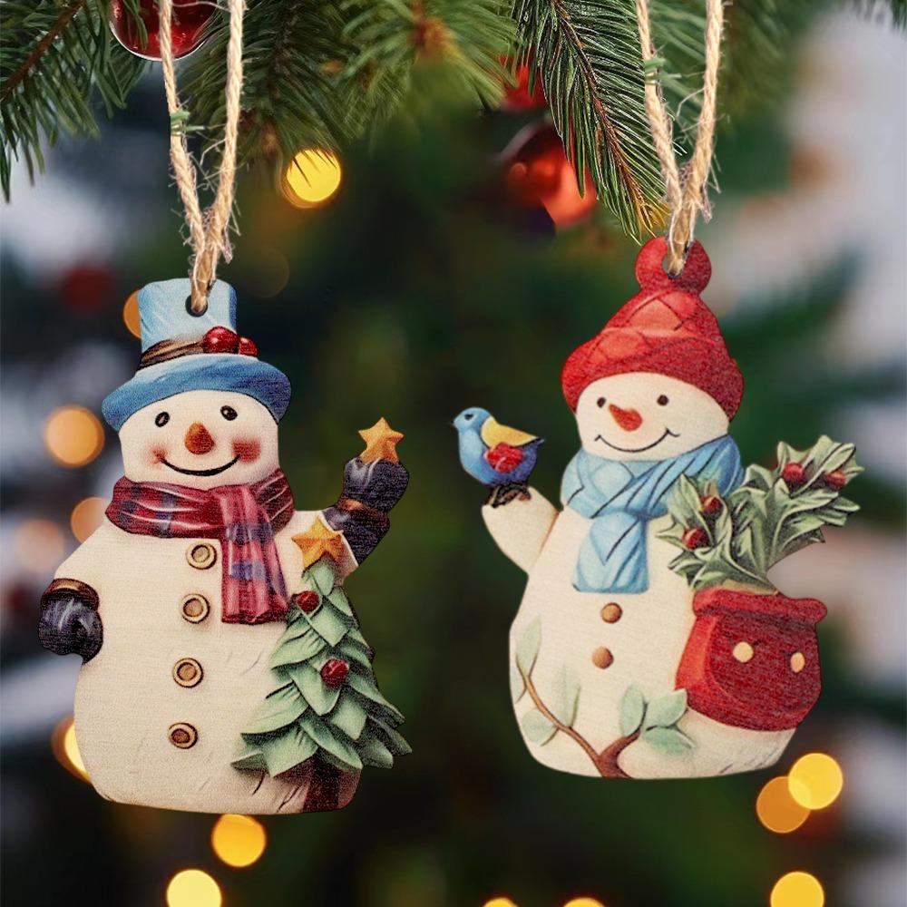 18 шт./набор Деревянные Мультяшные Подвески-Снеговики со Шнурком Рождественская Подвеска на Елку Фестиваль Рождественская Вечеринка Домашние Украшения