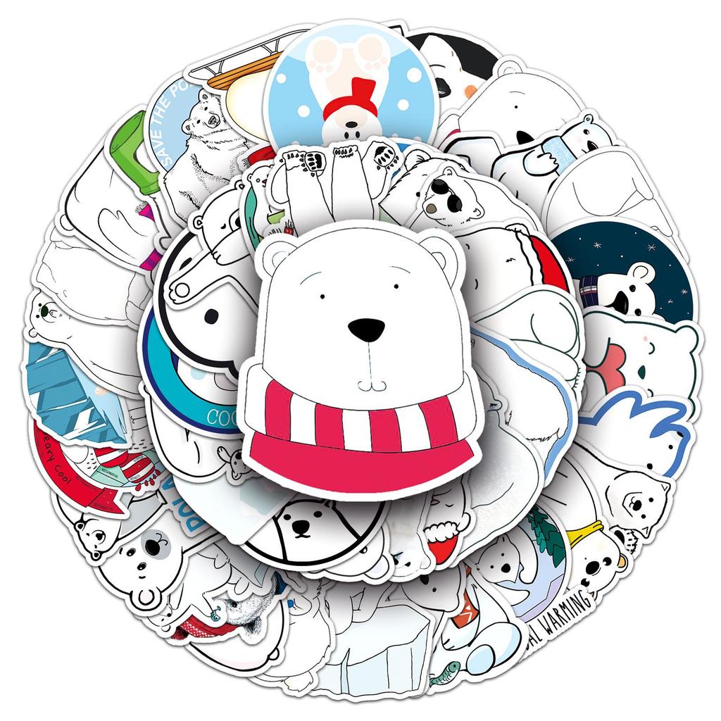 50 шт. Водонепроницаемые наклейки с белыми медведями для багажа, самокатов, компьютеров и планшетов