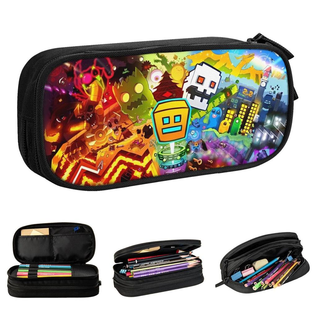 Geometric Game Dashes Pencil Cases Fashion Geometric Dash Pen Bags Big Capacity School Supplies Cosmetic Pencilcases