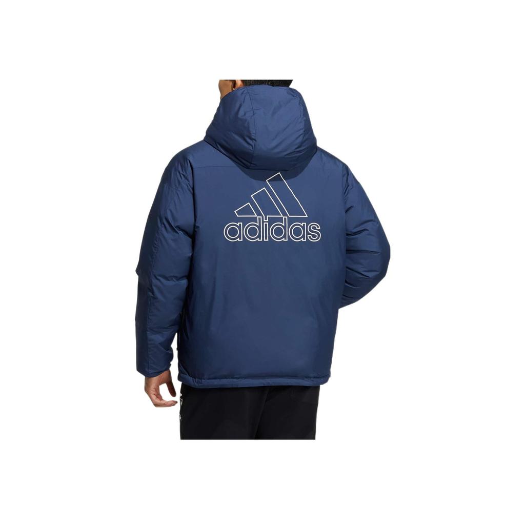 Adidas Logo Print Stand Collar Down Jacket Men Outerwear Blue HR5242