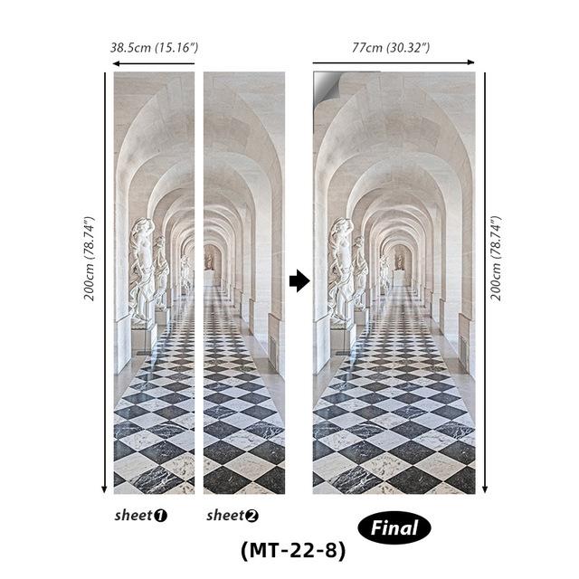PVC Full Door Stickers Wall Decoration Bedroom Kids Room Cartoon 3D Wallpaper Abstract Line Wardrobe Home Renovation Art Murals