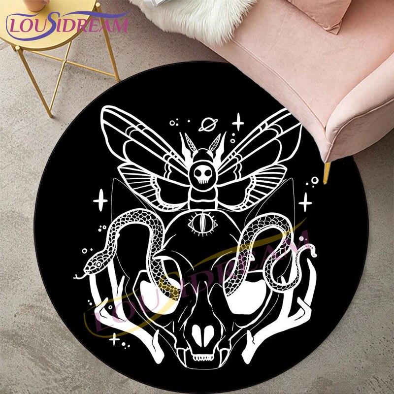 Ковры Death Moth для гостиной, ковер, готический череп, круглый ковер, напольный коврик, ковер с бабочкой, луной и звездой, коврик для двери