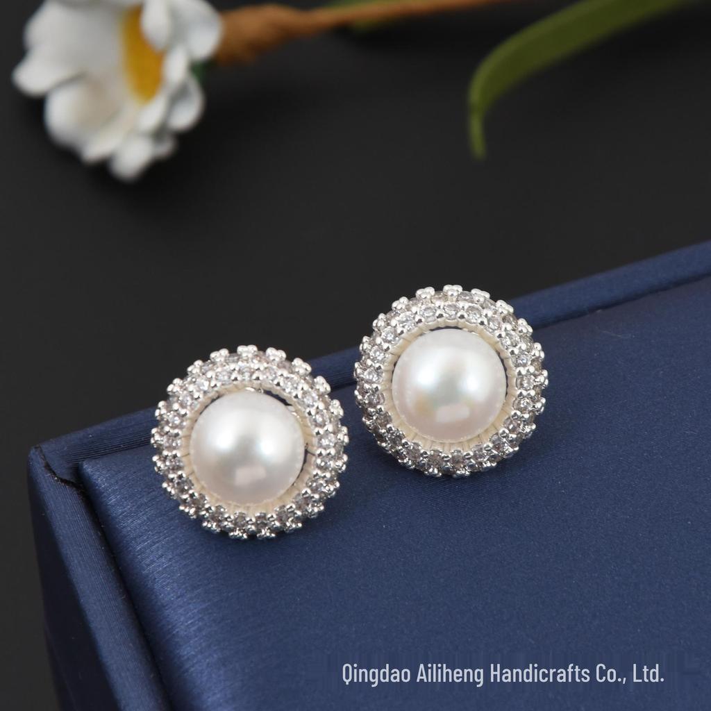 Pearl Stud Earrings & Necklace Set: 925 Sterling Silver with Natural Freshwater Pearls