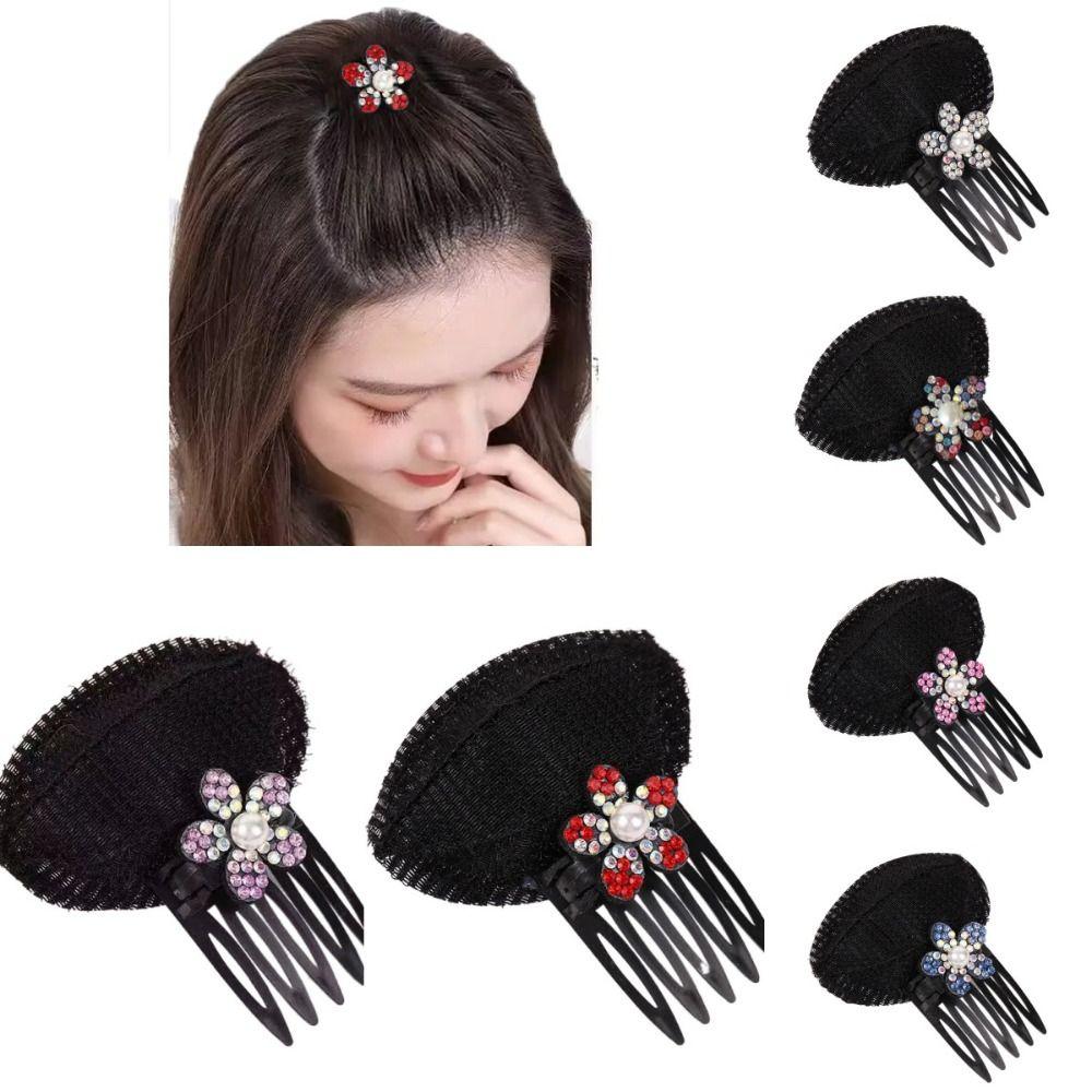 Rhinestone Puff Hair Head Cushion Flower Invisible Volume Hair Clip Fluffy Sponge Clip Girl