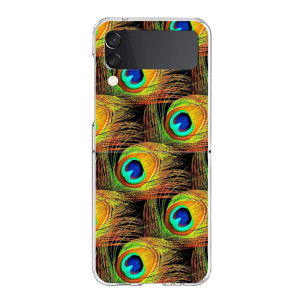 Peacock Feathers Hard PC Phone Case For Samsung Galaxy Z Flip 5 4 3 Transparent Cover For Galaxy Z Flip 6 Foldable Shockproof