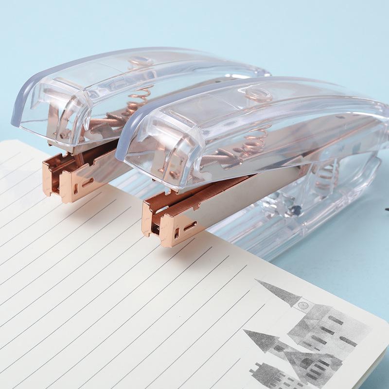 "Rose Gold Transparent Fashion Light Luxury Stapler for Office & Student - Labor-Saving 24/6 Binding Machine"