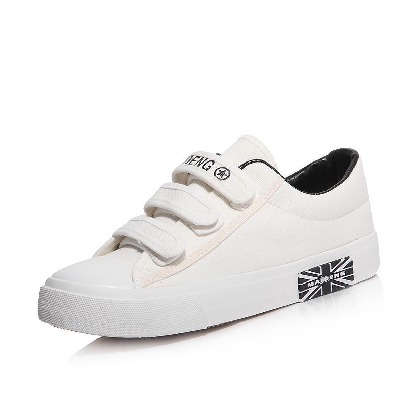 Новые низкие дышащие женские парусиновые туфли на липучке на плоской подошве, однотонные студенческие туфли, модные женские туфли, кроссовки