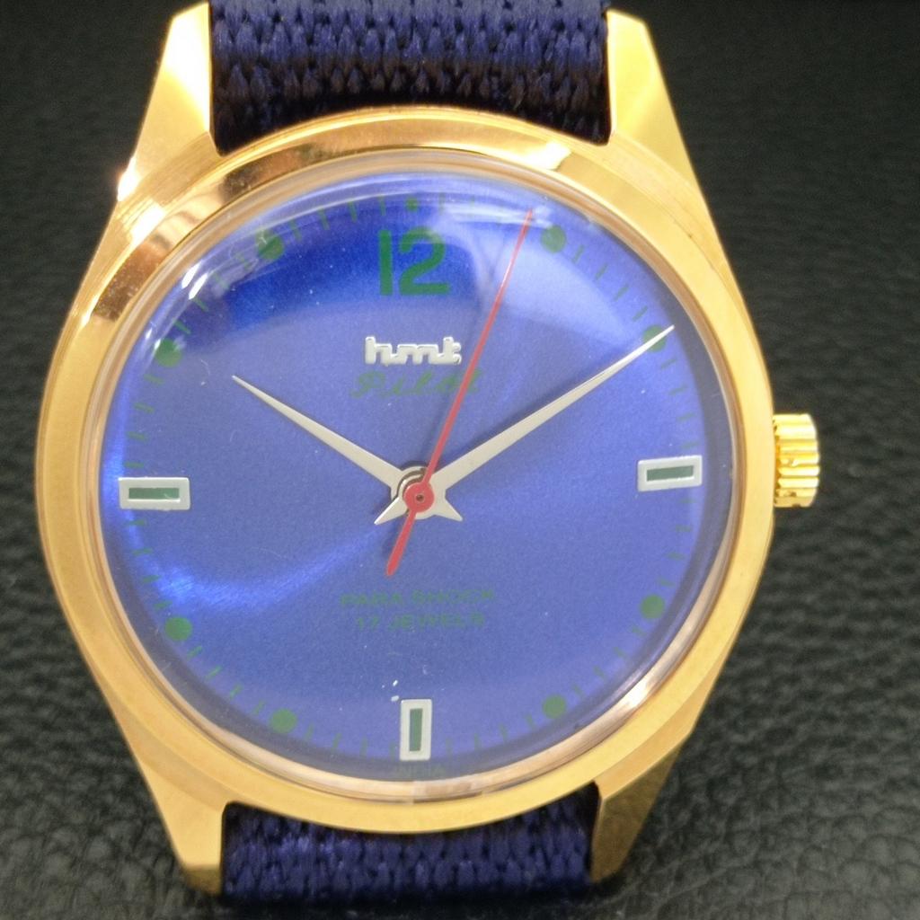 HAND-WINDING VINTAGE HMT PILOT INDIAN MENS BLUE COLOR DIAL WATCH A702079-5 R208-a702079