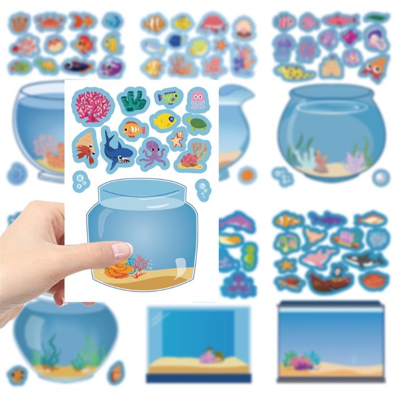 Cartoon Fish Tank Sticker Miniature Scene Sticker for Water Bottle Scrapbooking Journal Phone Case Laptop Nursery Wall