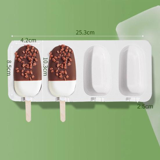 2 набора силиконовых форм для мороженого, креативная форма для мороженого, 4 ячейки, форма для эскимо со 100 деревянными палочками и 2 крышками