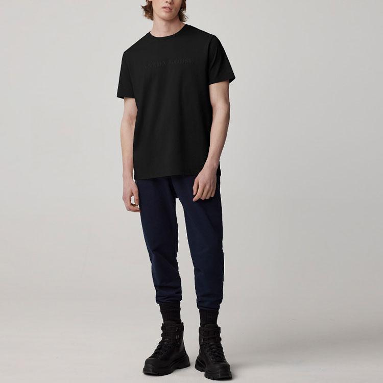 Canada Goose Мужская футболка Emersen Series однотонная с принтом букв, с круглым вырезом, с коротким рукавом, черная 1420M-61