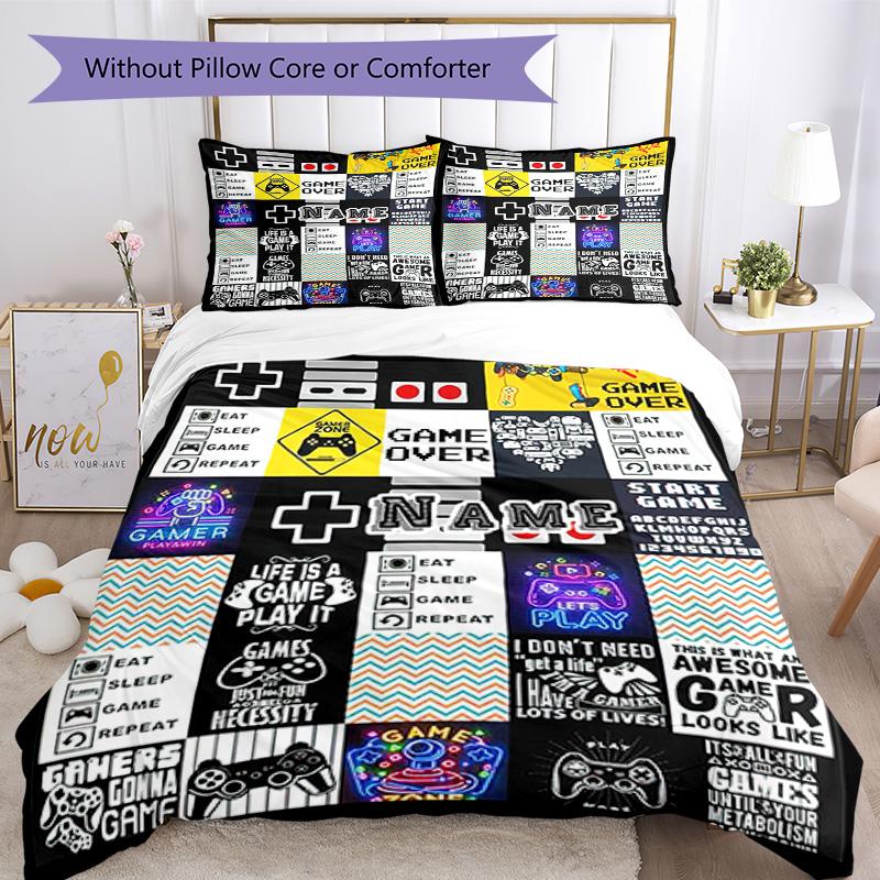 Game Console Style Customize Your Name Bedding Set Breathable Duvet Cover With Pillowcases Decorative Bed Linen For Bedroom Home Decoration Birthday G