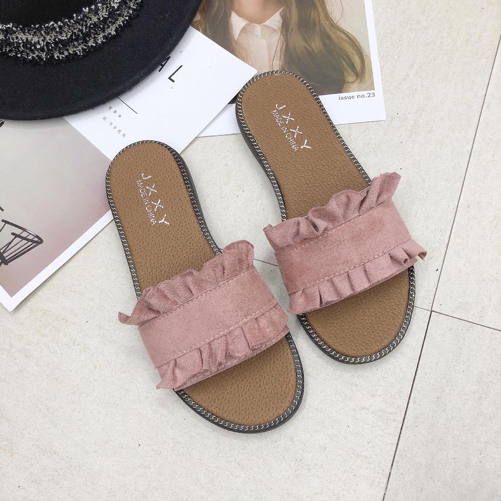 New Lace Flat Women Slippers Summer Open Toe Sweet Ladies Slides Outdoor Casual Slip-on Women Lazy Shoes Fashion Beach Shoes