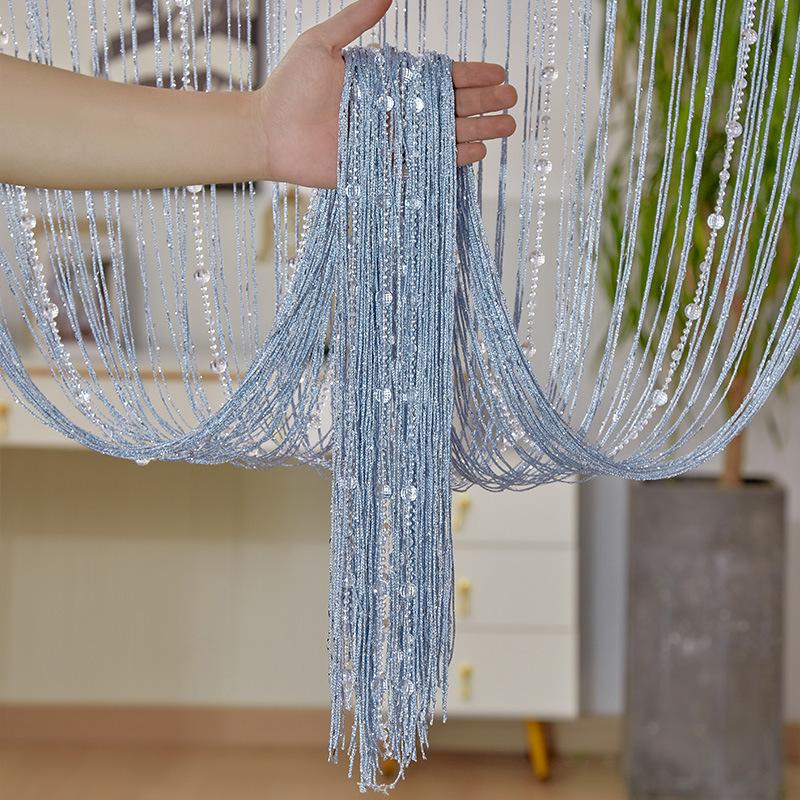 Living Room Divider Crystal Bead String Curtain 1X2 M Tassel Fringe Door Curtain for White Salon and Sheer Wedding Decoration