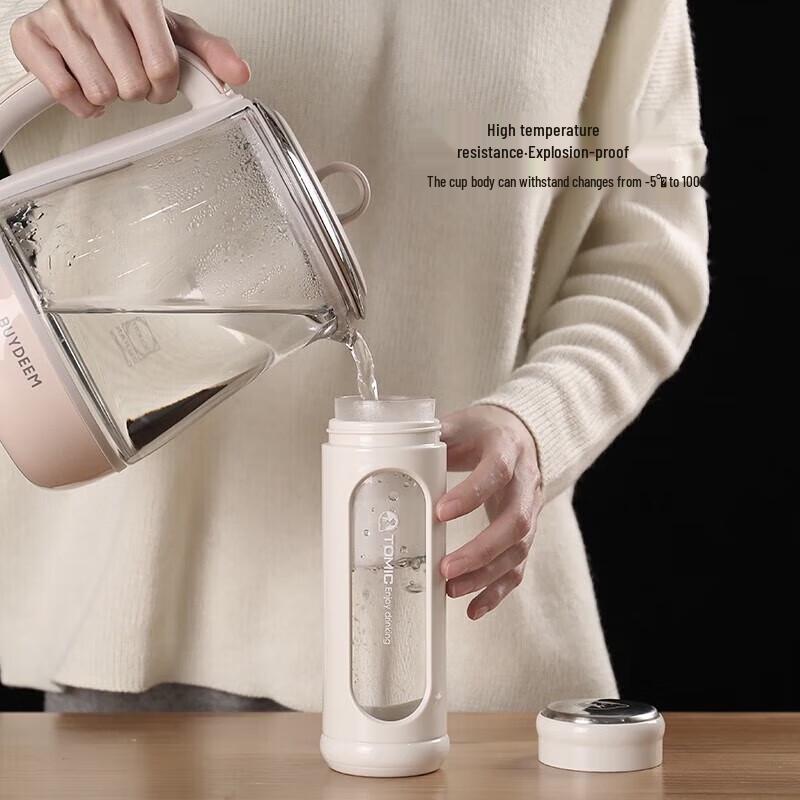 Temake TG82002 Portable Borosilicate Glass Water Bottle