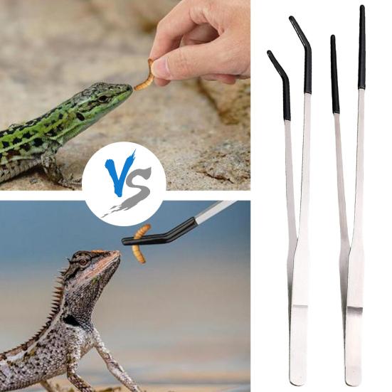 2 шт. Щипцы для кормления рептилий из нержавеющей стали с резиновым наконечником, длинные прямые и изогнутые пинцеты, аксессуары для аквариума с бородатыми агамами и змеями, принадлежности для террариума