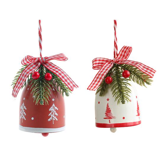 Rustic Christmas Bell Ornaments with Artificial Pine And Red Berries Vintage Metal Jingle Bells Hanging Decoration for Tree Door Wall