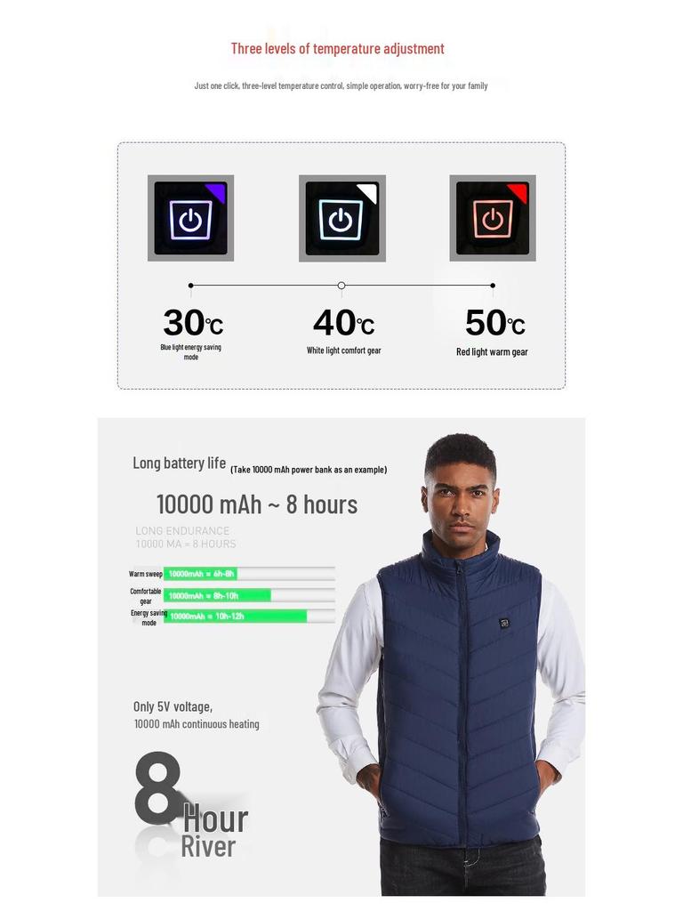 Men's Graphene USB Heated Vest with Stand-Up Collar - Nine-Zone Smart Heating