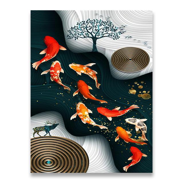 Китайский стиль золотой кои холст картина настенное искусство фэн-шуй рыба печать плакатов карп лотос пруд картина комната Hoom Декор Куадрос без рамки
