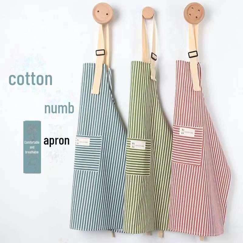 "Модные полосатые хлопково-льняные фартуки": Дышащая рабочая одежда для кухни и дома"