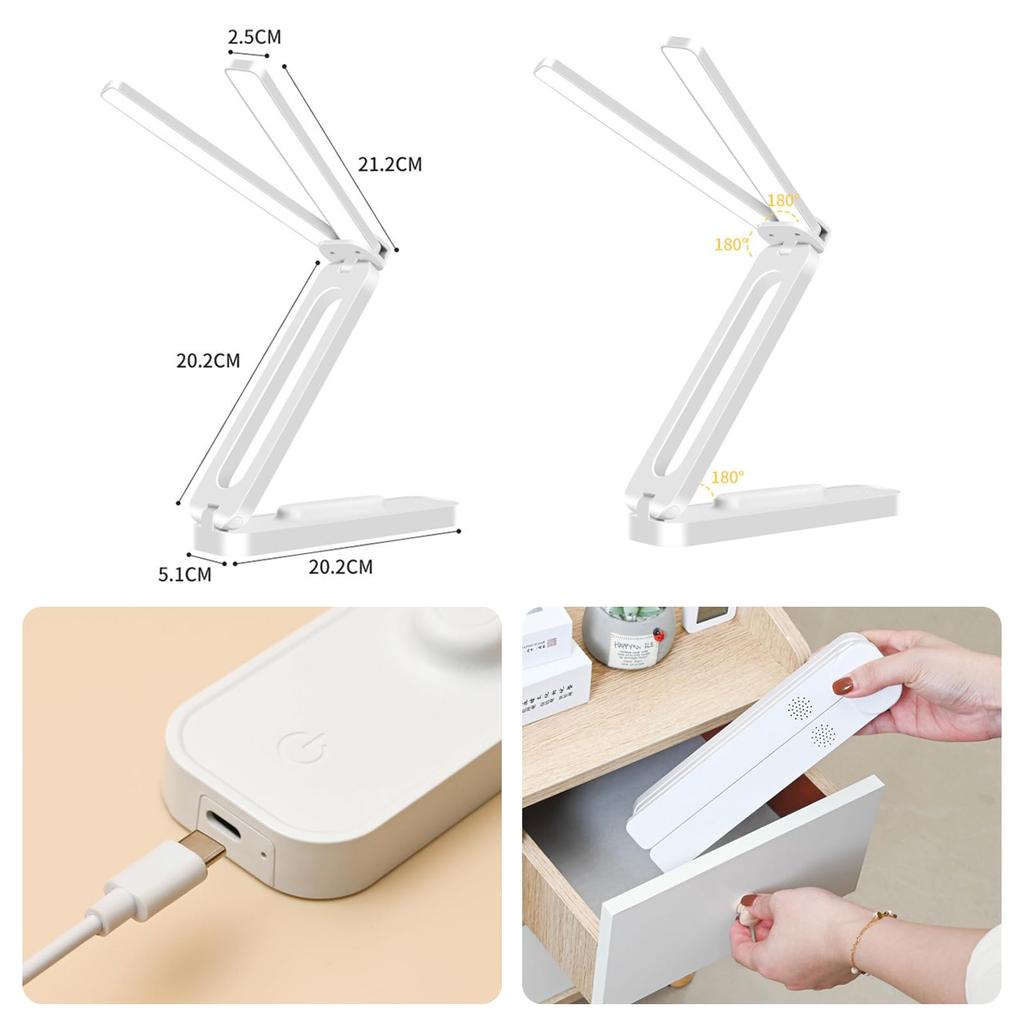 Foldable, Rechargeable, Cordless Desk Lamp, Reading Light, Eye-Friendly LED Light, 3 Color Adjustments, Stepless Dimming, 4000mAh, Portable for